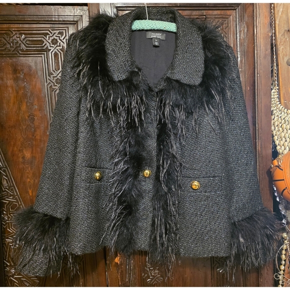 Halogen x Atlantic-Pacific Feather Trim Tweed Blazer (2X) - Picture 2 of 12